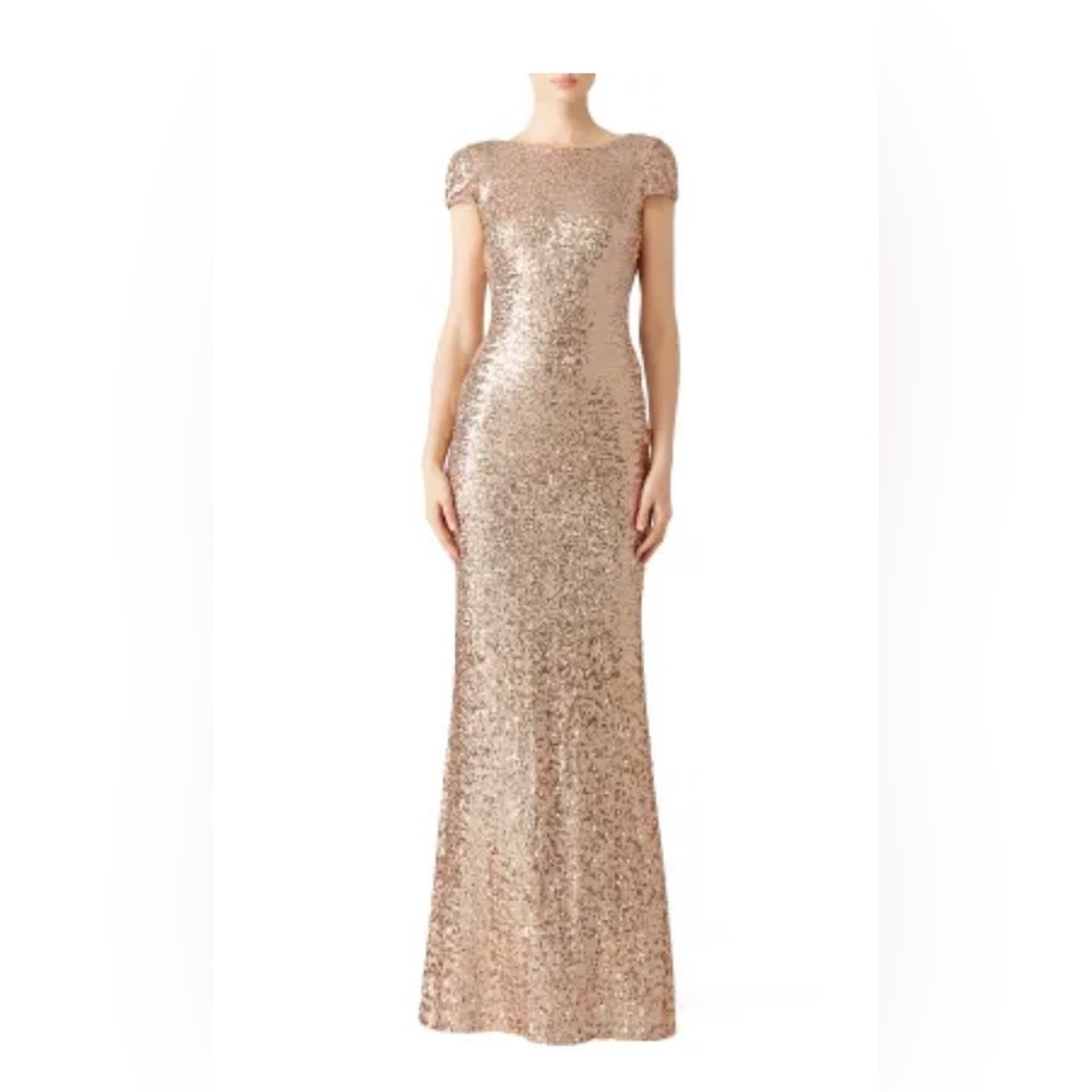 Badgley Mischka Award Winner Gown Rose Gold allover sequin embellished long maxi